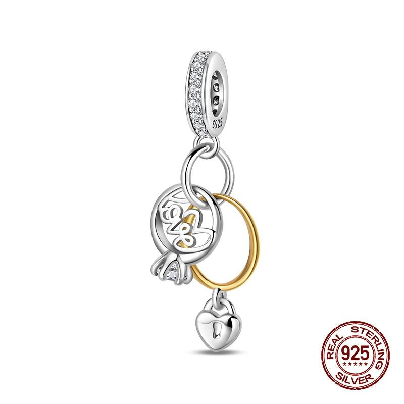 New Copper Charms Beads Pendant Pink Bouquet Love Wedding Proposal Charm For Women Bracelet Engagement Jewelry Gift