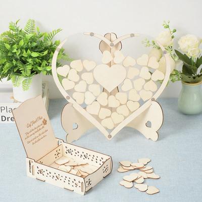 Gästboksalternativ Bröllop Rustik Trähjärta Drop Box Bröllop Babyshower Årsdag Drop Top Ram med Hjärtformade Skyltar