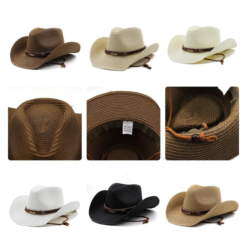 Adjustable Hat Cowboy Straw Hats Outdoors Beach Sunhat Large Brim Riding Horse