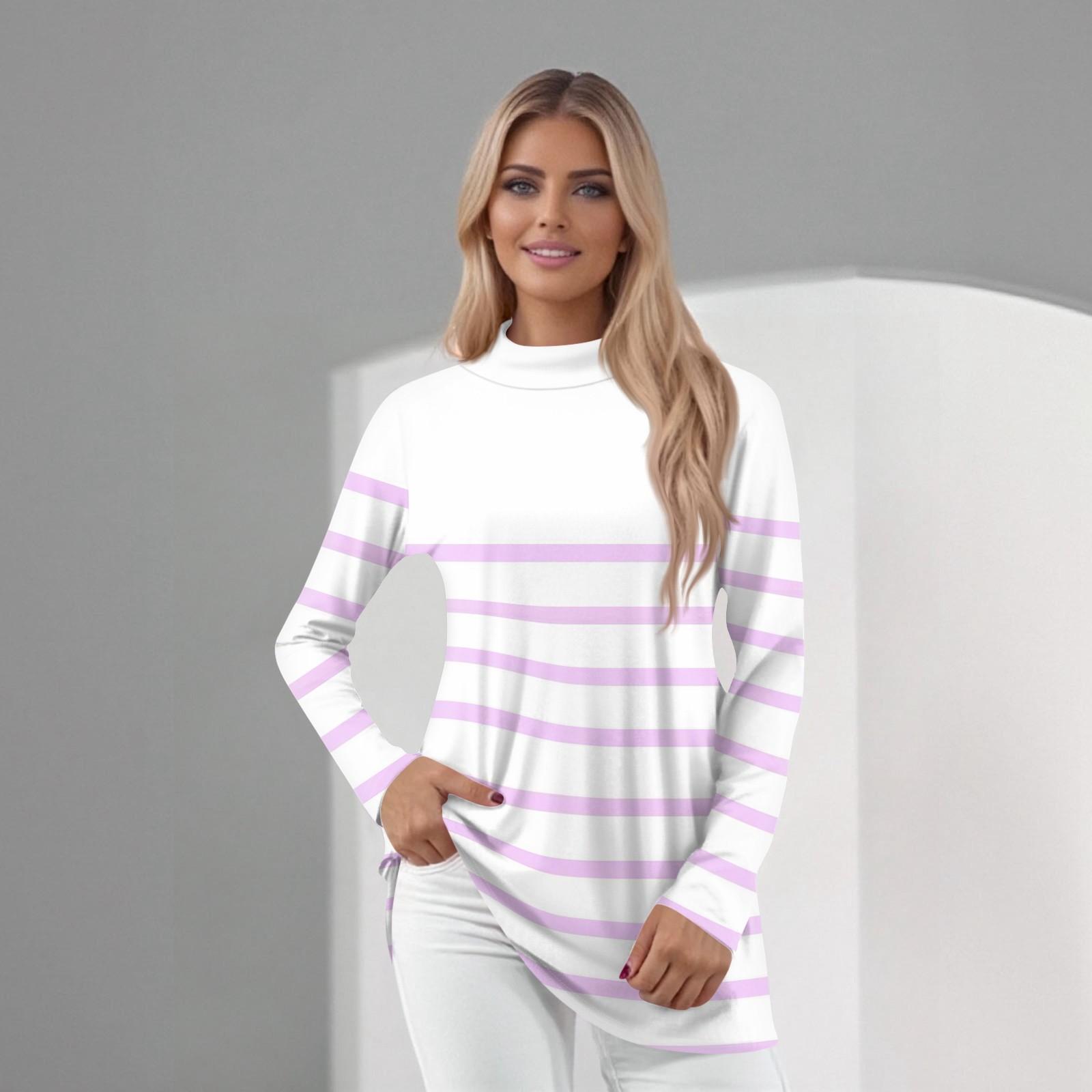 

Женский повседневный топ с длинным рукавом и средним воротником L розовый