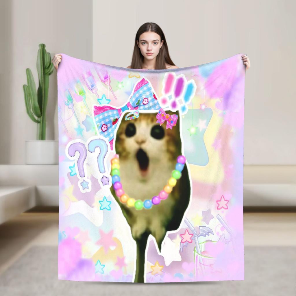 Decora Meowl Soft Warm Blanket Airplane Travel Plush Throw Blanket Aesthetic Outdoor Flannel Bedspread Sofa Bed Cover