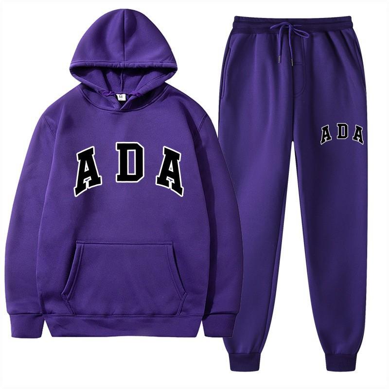 European and American Hot Casual Versatile Letters Loose Hooded ADA Sweater Velvet Men's and Women's 2-piece Set