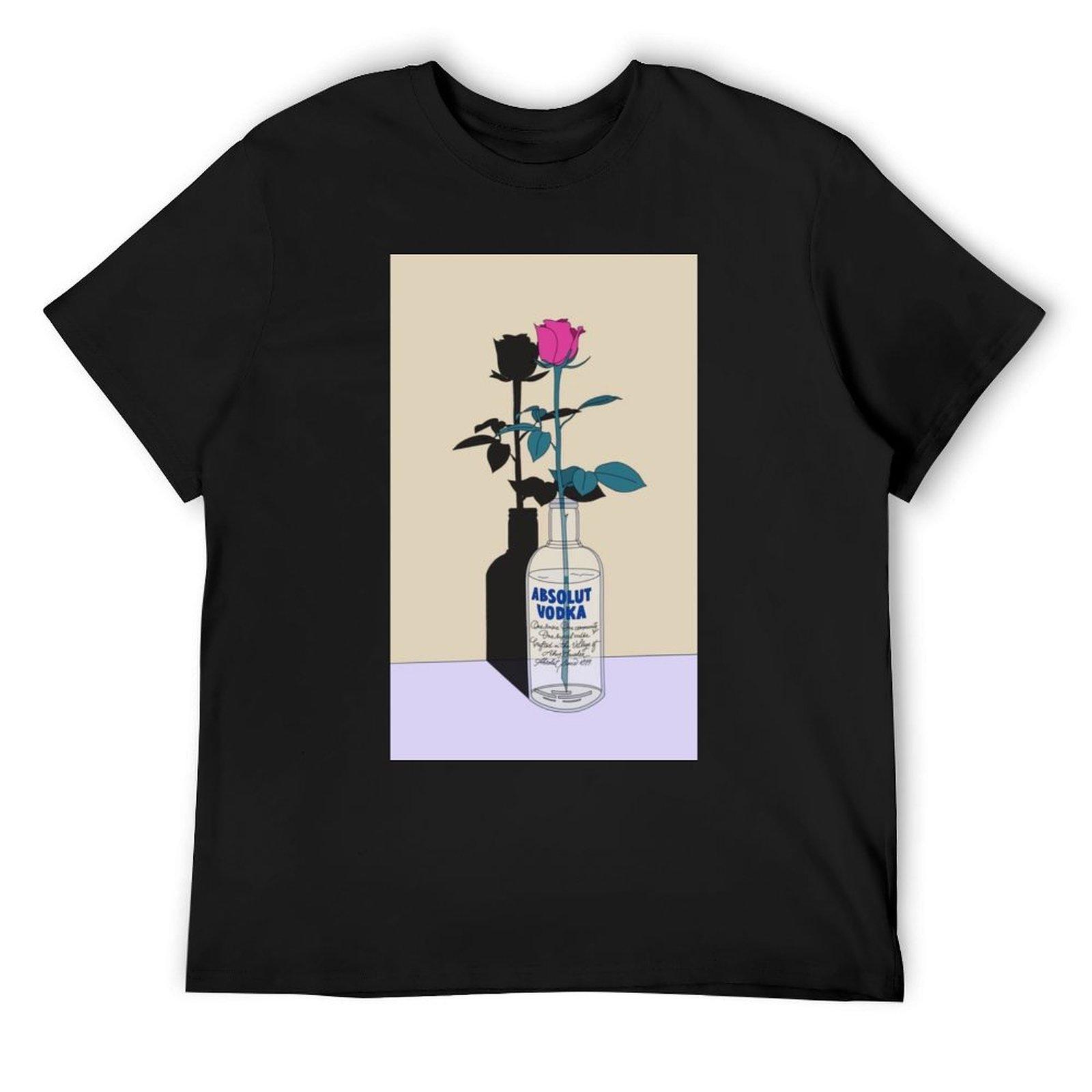 

Absolute Rose Art Print Illustrated Floral Design Unique Vodka Bottle Vase Print for Decor & Apparel T-Shirt 4XL