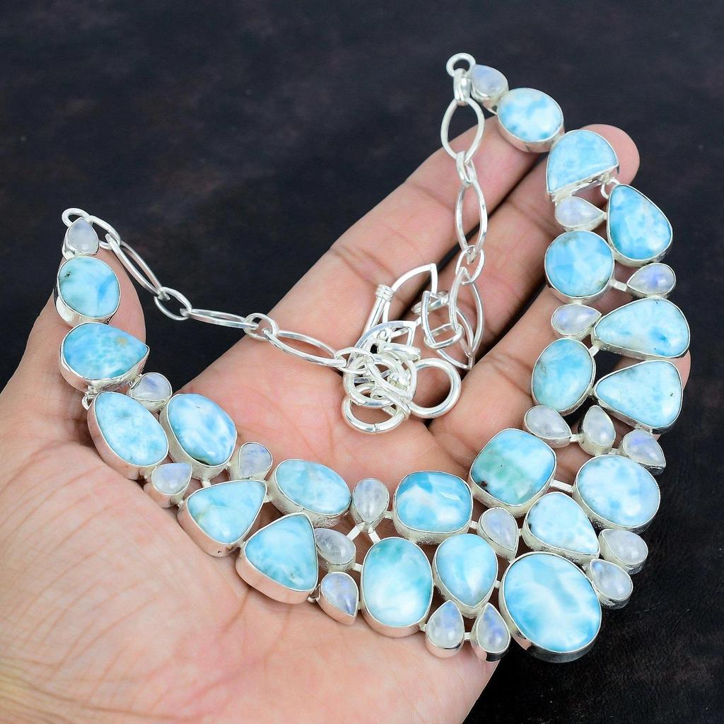Combo Of 3 Set Natural Larimar Gemstone 925 Sterling Silver Jewelry Set