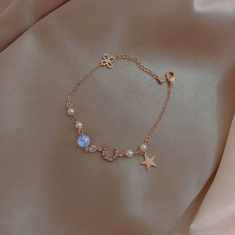 Women Fashion Bracelet Simple Star Moon Zircon Pearl Bracelet Jewelry Accessories For Girls Gifts
