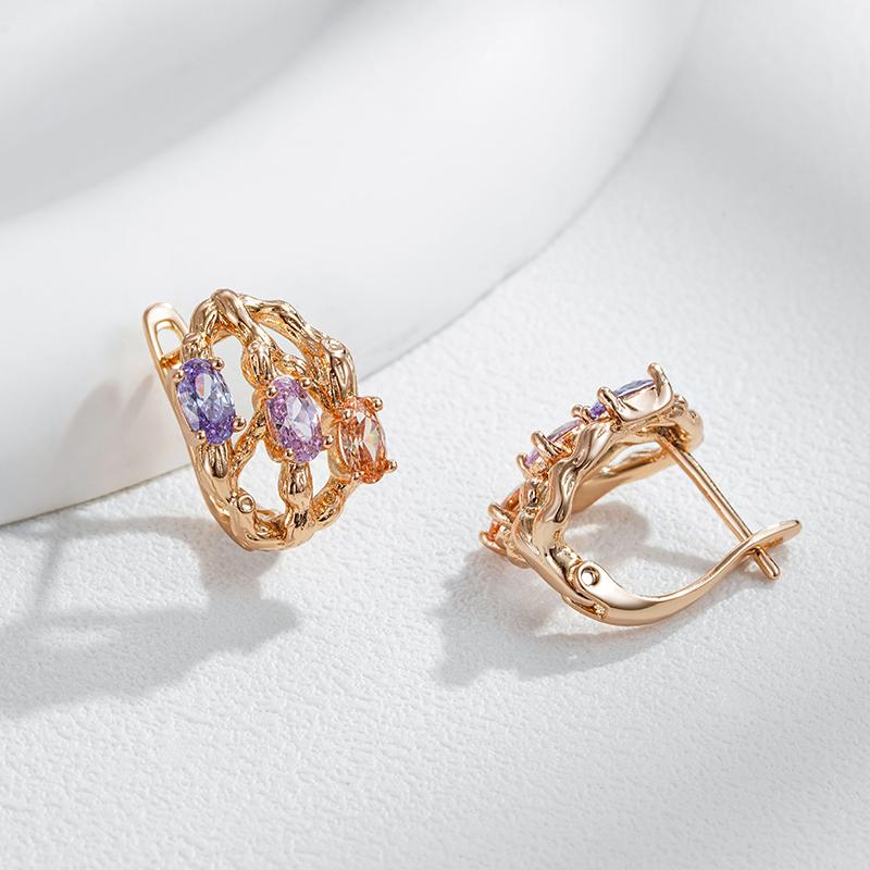 Unusual Colourful Natural Zircon Accessories  Rose Gold Color Dangle Earrings For Women Fashion Daily Vintage Jewelry