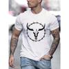 European Sizes Western Bull Skull Design Men's Casual Grew Neck Short Sleeve T-Shirt for Summer