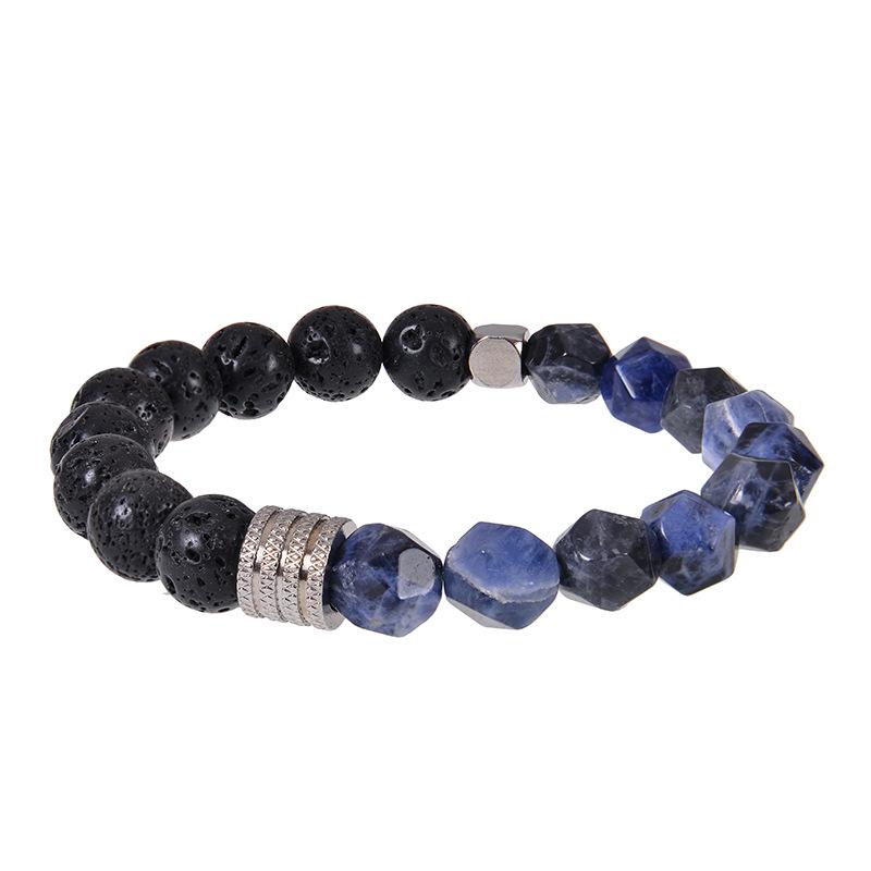 Men's Titanium Steel Tiger Eye & Volcanic Stone Beaded Bracelet