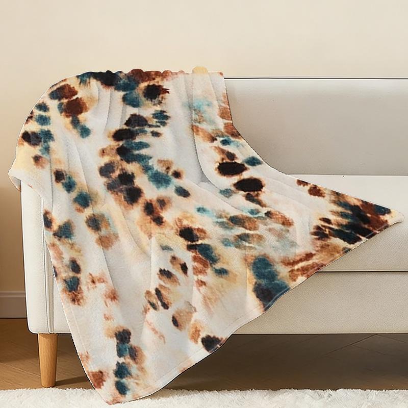 Soft Warm Flannel Blanket, Simple Plain Tie-Dye Style, Skin-Friendly Cozy Throw for Home, Christmas & Halloween