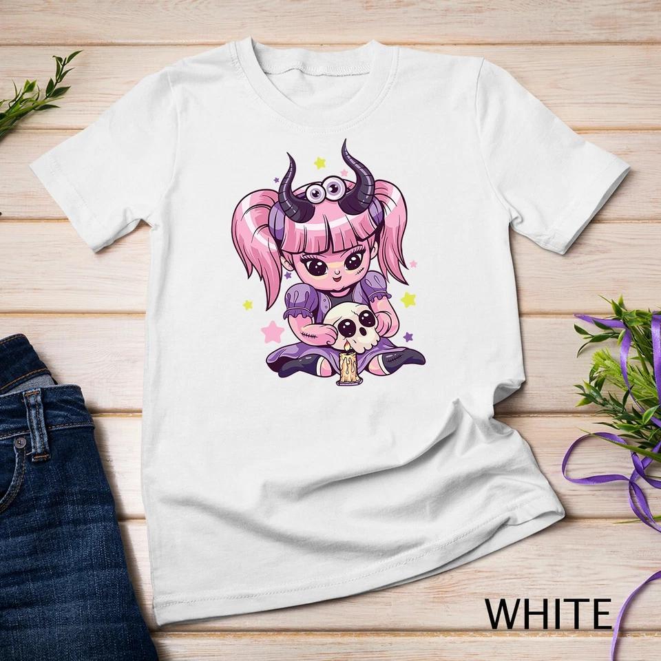Kawaii Pastel Goth Cute Creepy Girl Skull Demon Evil Girl Unisex T-shirt 13 3XL