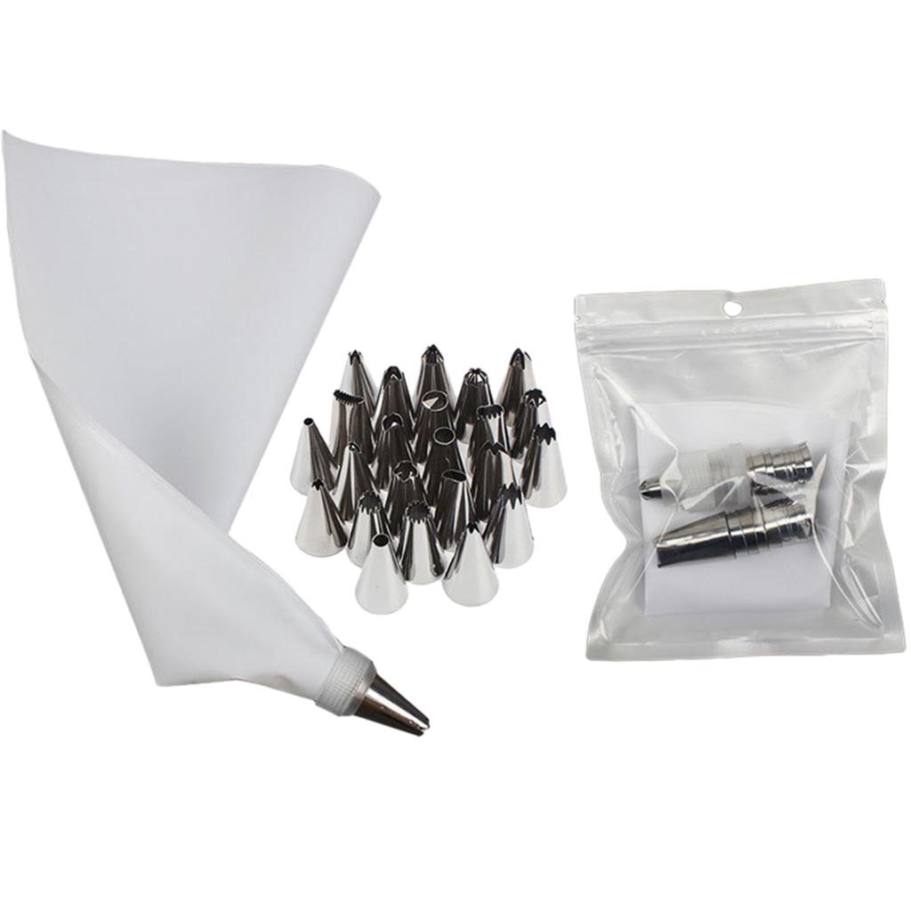 26pcs Pastry Bag Cake Decorating Tools Kit Stainless Steel Cake Nozzle Silicone Piping Bag For Bakery Confectionery Equipment