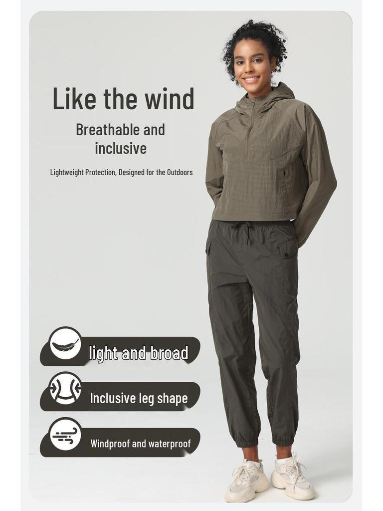 Convertible Women's Lightweight Windproof Yoga Jogger Pants with Drawstring for Hiking and Casual Wear