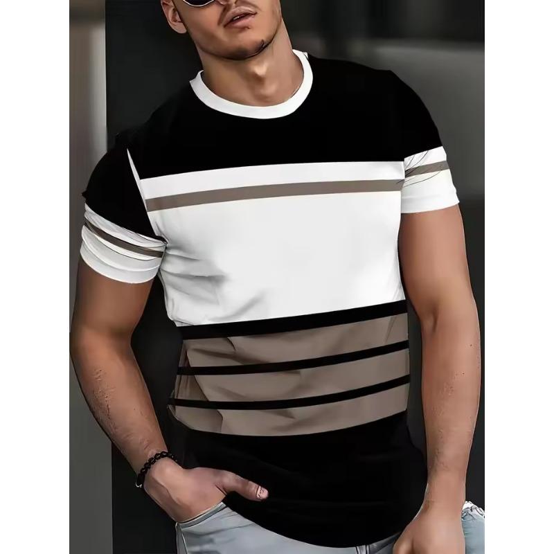 Classic Men's T-Shirt Summer Outdoor Round Neck Short Sleeve Top 3D Stripe Print Street Loose T-Shirt Male Oversized Clothing