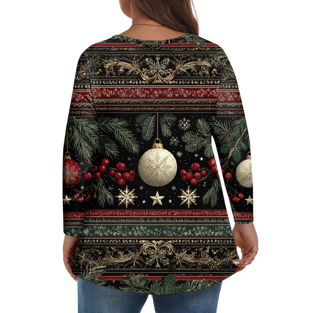 Women's Fashionable Casual Long Sleeved Plus Size  Print Top Plus Size Floral Print Top