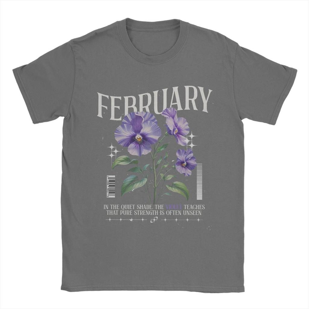 Birthflowers February Violet Birthflower Men's T Shirts Amazing Tee Shirt Short Sleeve Crewneck T-Shirts Cotton Printed Clothes