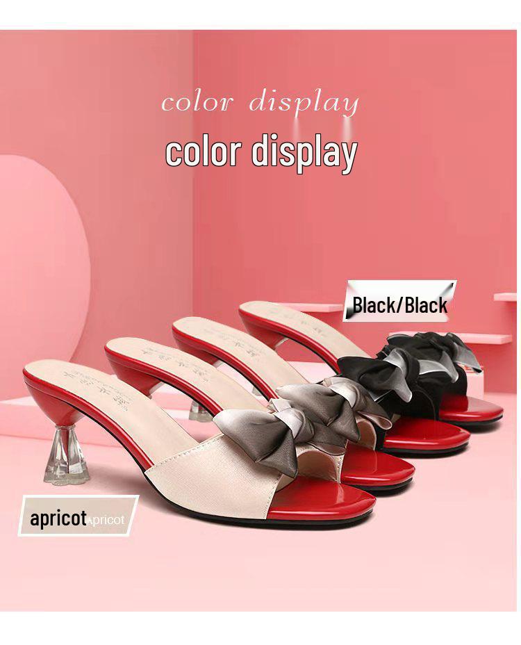 Summer Stiletto Peep Toe Bow Crystal Heel Comfortable Korean Style Women's Shoes