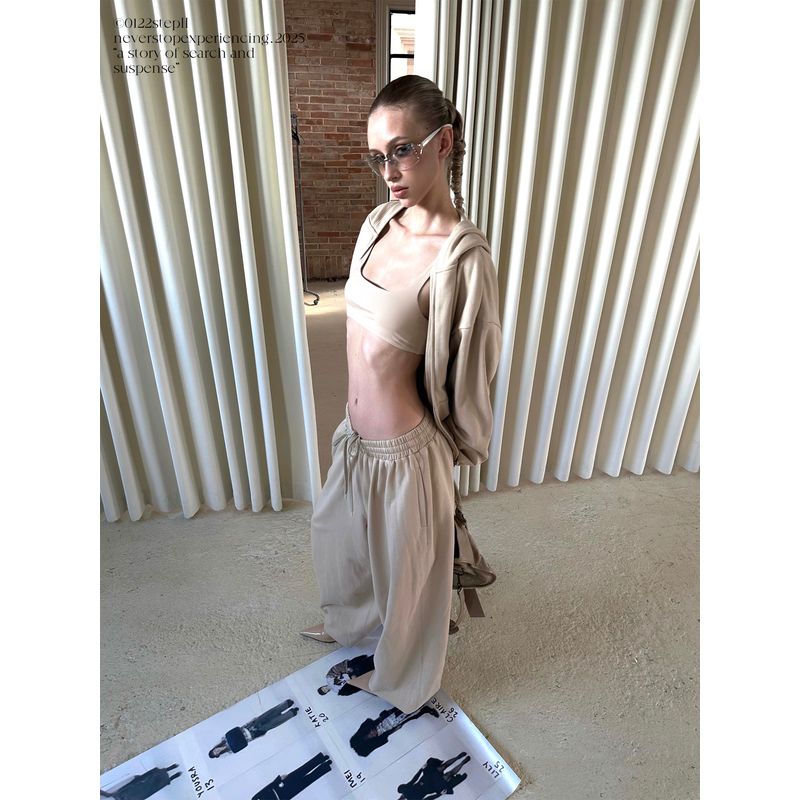 

0122stepll Clean Fit Nude Sweatshirt Suit Women s Loose Casual Jacket Vest Pants Three-Piece Set Vest L