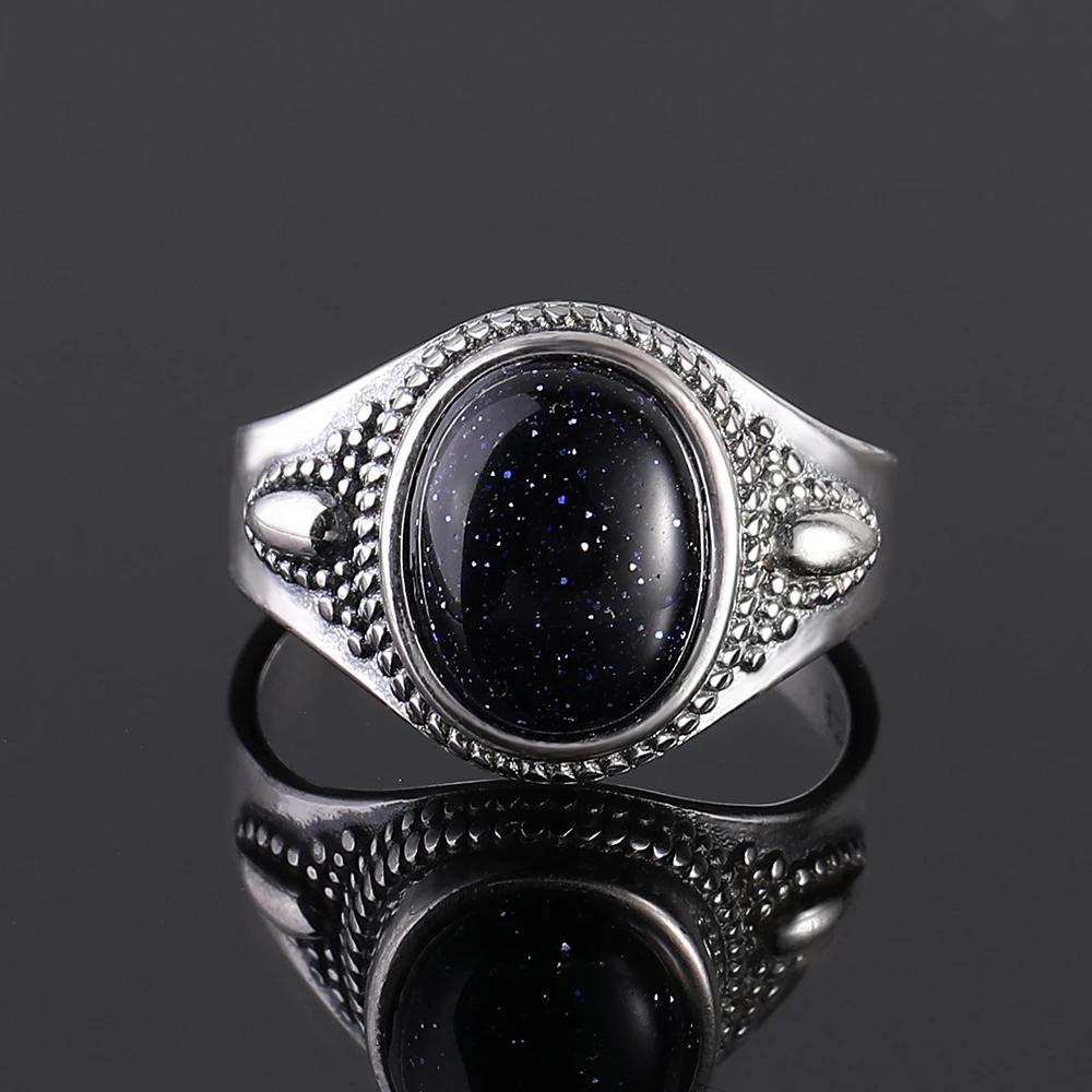 S Srebrny Pierścionek dla Kobiet Owalny Okrągły Kształt Kropli Wody Naturalny Błękitny Piaskowiec Pierścionek Prezent Kształt Słońca Retro Luksusowy Delikatny