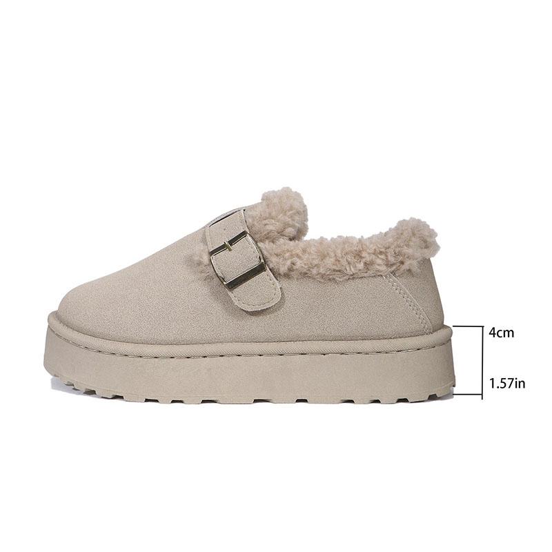 

Winter Women s Boots Fashion Belt Buckle Thick Sole Ankle Boots Retro Brown Platform Cotton Shoes Plush Warm Non-slip Snow Boots 36 бежевый