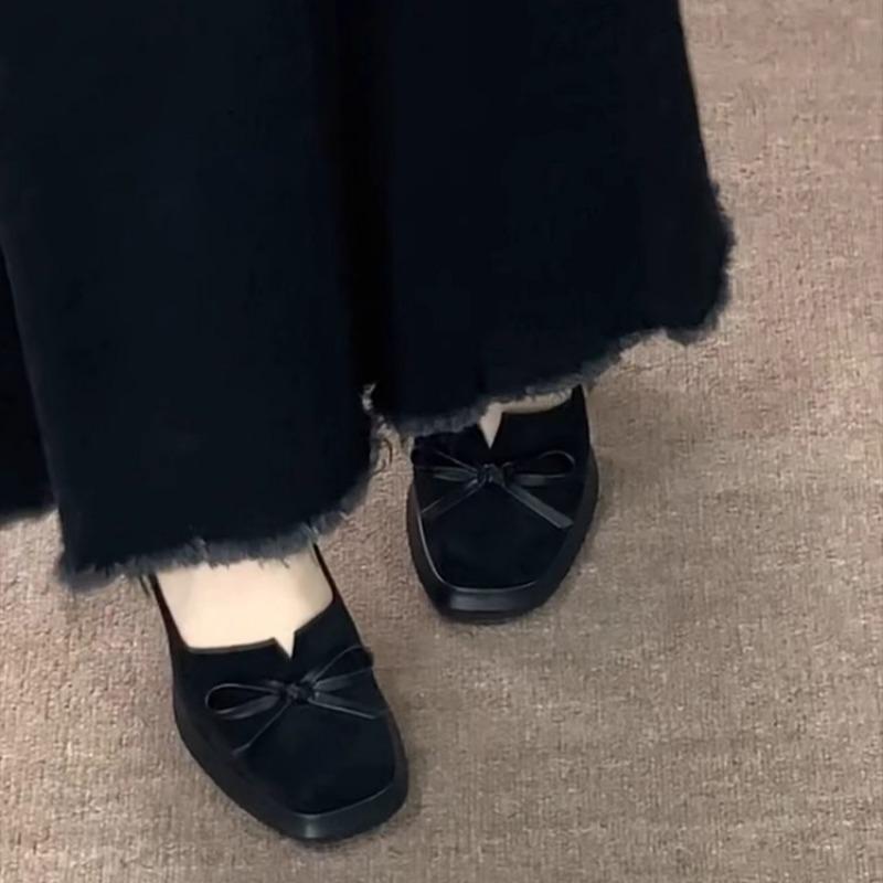 Fashion Women's Fashion Thick Heel Shoes Spring New Square Head Shallow Mouth Butterfly Knot Waterproof Platform Slip-on High Heels