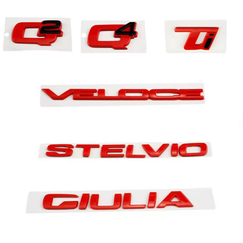 1 Pièce Q2 Q4 Giulia Stelvio Veloce Ti Logo Voiture Emblème de Hayon Arrière Autocollants Pour A-lfa R-omeo 156 159 Mito Giulia GT Brera Spider Giulietta 147gt 166