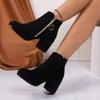 Large size high-heeled fashion boots autumn and winter new women's short boots thick heel round head suede Martin boots