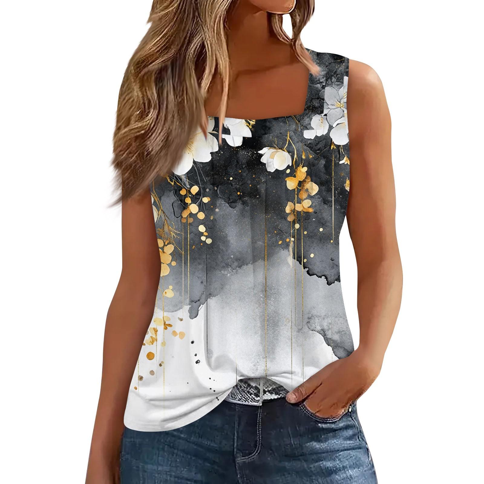 

Женская плиссированная футболка без рукавов с квадратным воротником и принтом XL арбуз красный