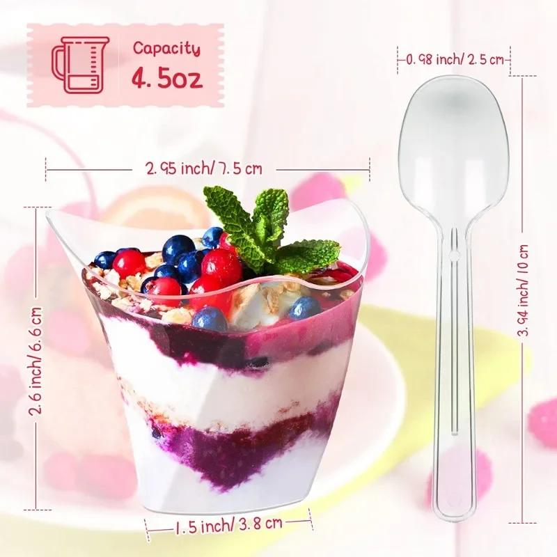 20/40PCS Plastic Dessert Cup with Spoon Pudding Cup Dessert Cake Cup 130ml Appetizer Jelly Yogurt Mousse Dessert Baking Cup