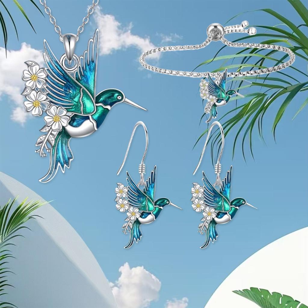Hummingbird Daisy Pendant Necklace Earring Pendant Set Fashion Exquisite Elegance Daily Versatile Set