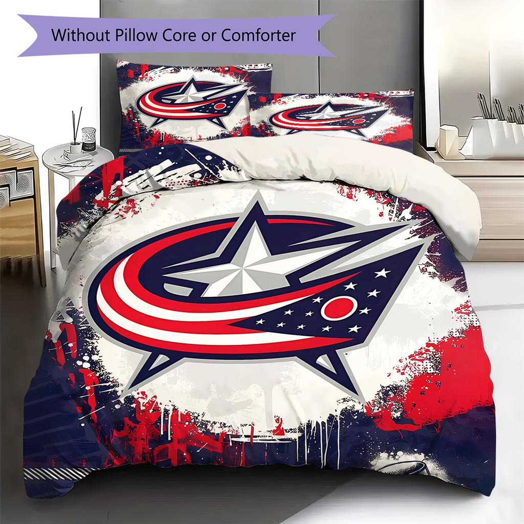 Columbus Blue Jackets Pattern Bedding Quilt Set Quilt Cover Pillowcase Home Decoration Gift (1 * duvet cover + 2 * pillowcase, without core)