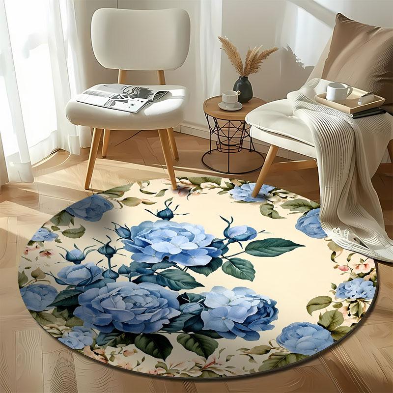 Free Shipping Round Floral Carpet with Blue Roses for Elegant Living Spaces Round Carpet for Home Sofa Bedroom,gift