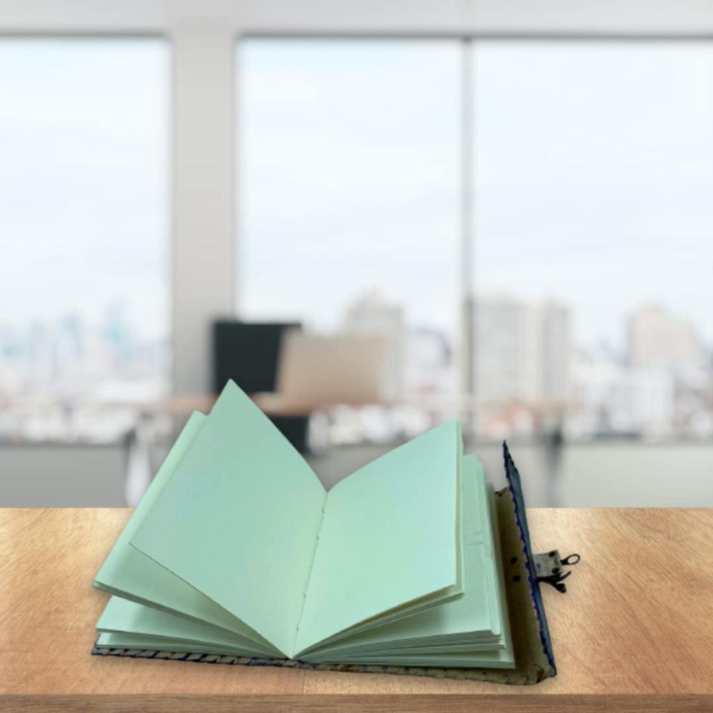 OVERDOSE Purple Mandola Stone Leather Journal with Brass Lock Handmade Unlined Leather Cover Planner Sketchbook Notebook Drawing Journal 5 X 7 Inches