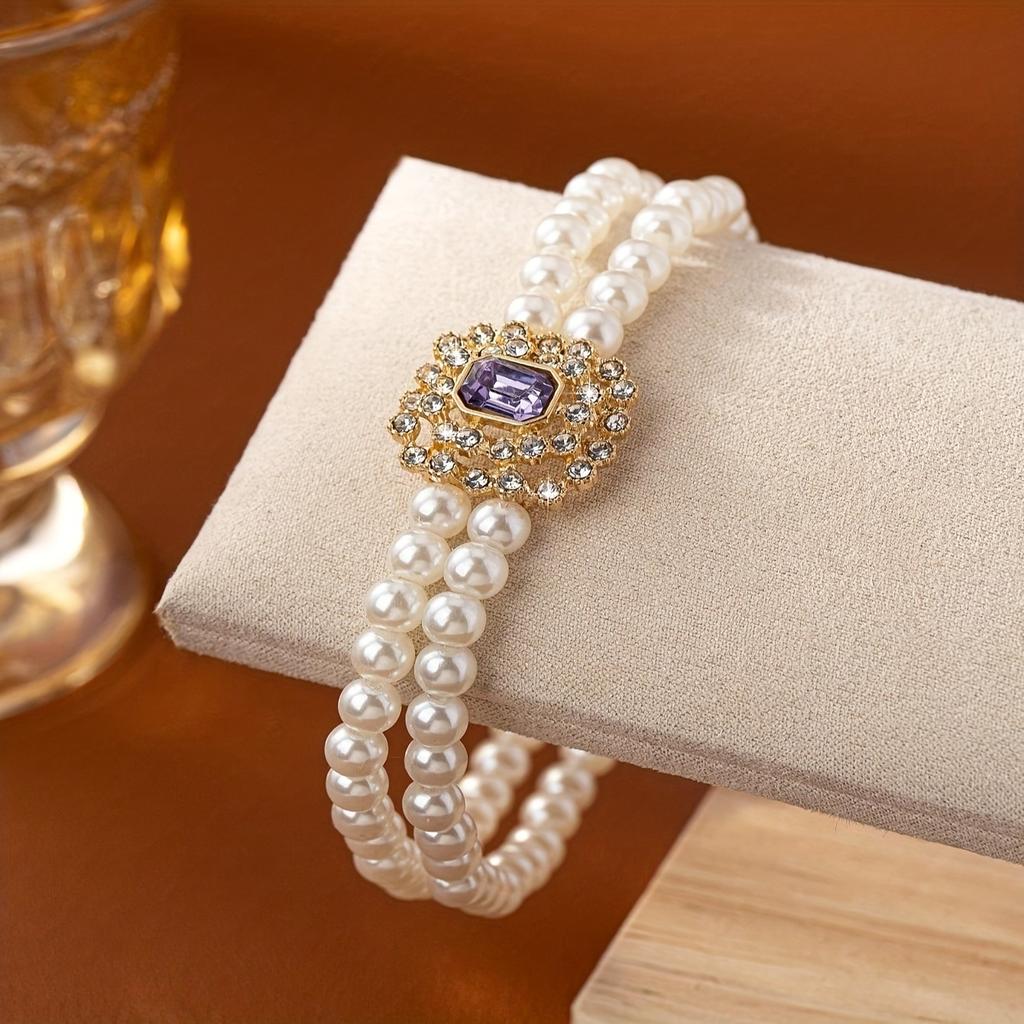 Foreign Trade, High-end Double-layer Imitation Pearl Bracelet Temperament Diamond-set Geometric Women's Jewelry