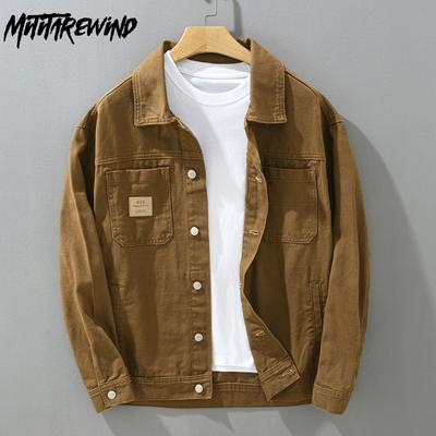 Pure Cotton Cargo Jackets for Men Spring Fall Denim Men Jackets Spring Fall Casual Single Breasted Jean Coat Youth Streetwear