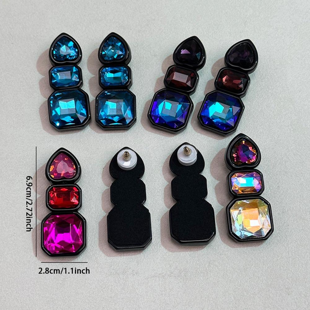 Resin Shiny Rhinestone Earrings Colorful Colorful Dangle Earring Geometric Square Studs  Women