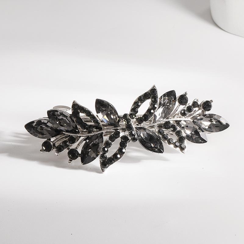 Clip de Primavera de Circonita Blanca Flor de Pedrería Brillante Clip Superior Clip Horizontal Elegante Adorno para el Cabello de Moda para Madres
