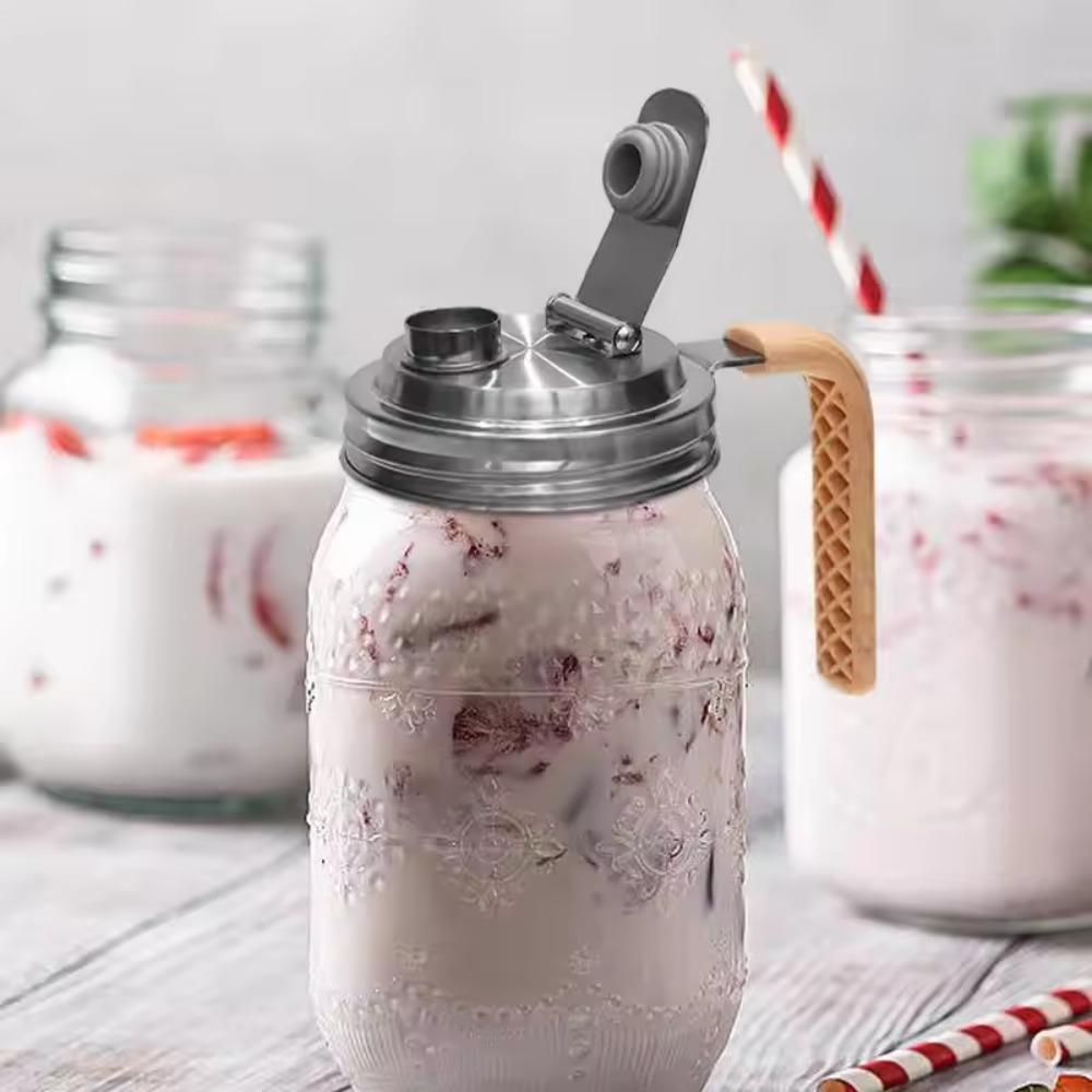 

Leakproof Wide Mouth Jar Cover Ergonomic Handle Pour Spout Lid Mason Jar Lids Pitcher No handle