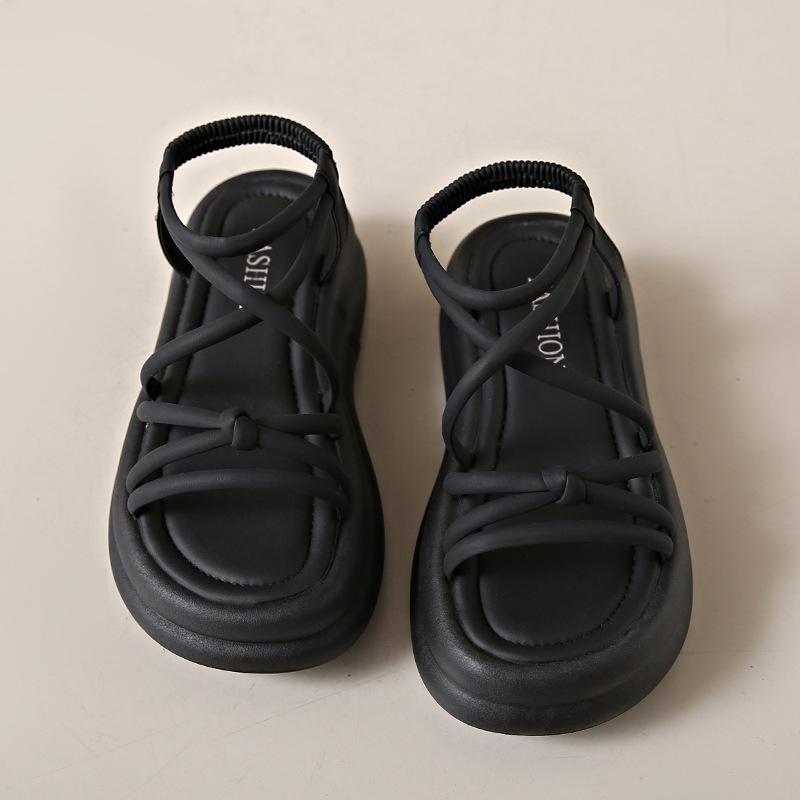 

2024 новые летние сандалии-подъемники в римском стиле с мягкой подошвой и танкеткой для женщин 38 чёрный