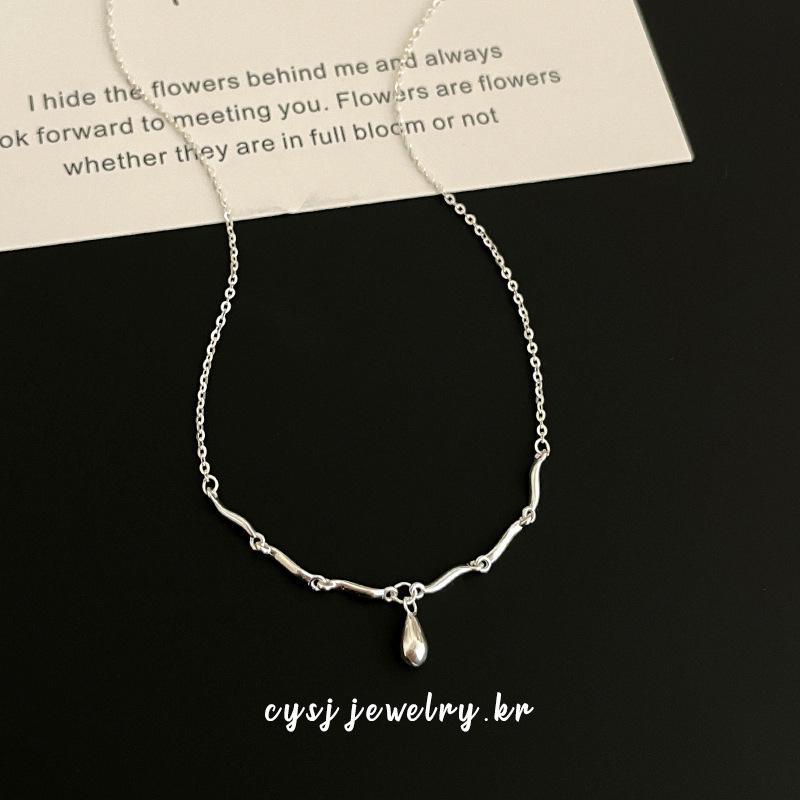 Cui Yan S925 Sterling Silver Wave Water Drop Necklace for Women - 2025 Korean Style, Celebrity-Inspired Collarbone Chain.