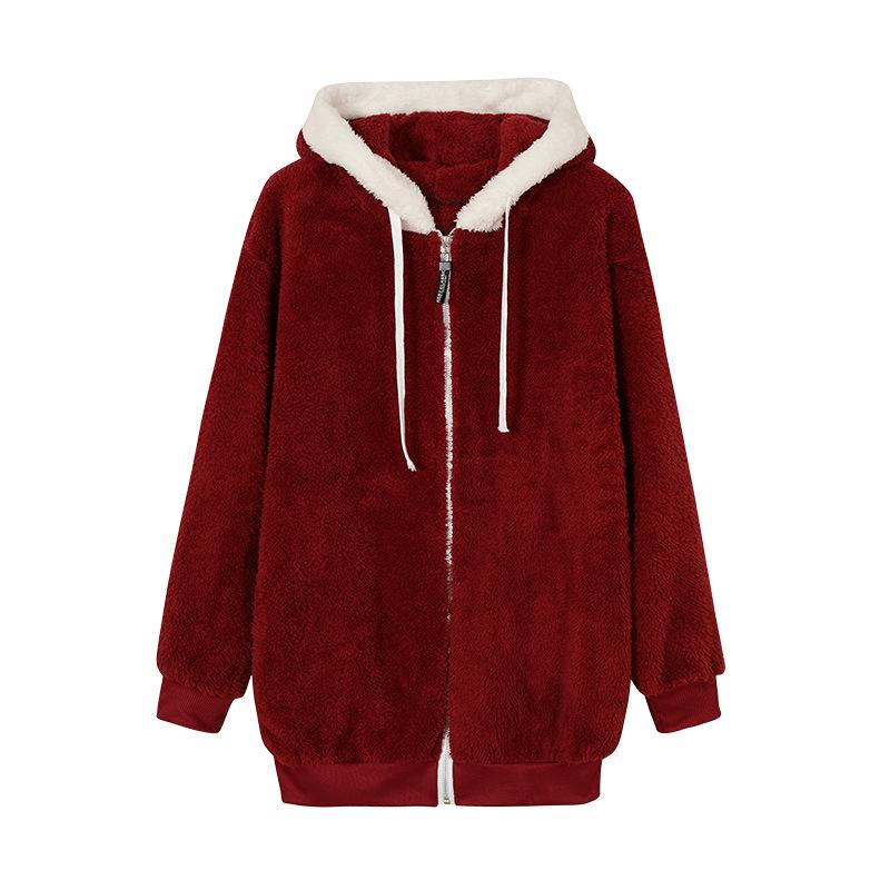 2022 Women's Autumn/Winter Loose Plush Zip-Up Hoodie