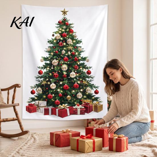 Wall Tapestry for Party Merry Christmas Tapestry, Hanging Fabric Backdrop, Xmas Tree Winter Holiday Art Living Room, Bedroom Decoration, 59"