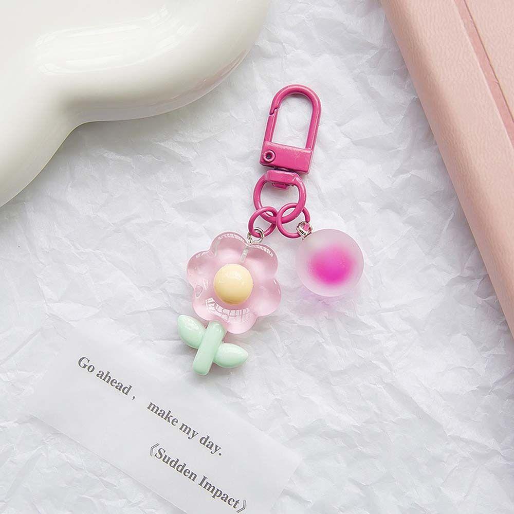 Transparent Acrylic Flower Key Chain Korean Style Cartoon Key Buckle DIY Chain Pendant  Children