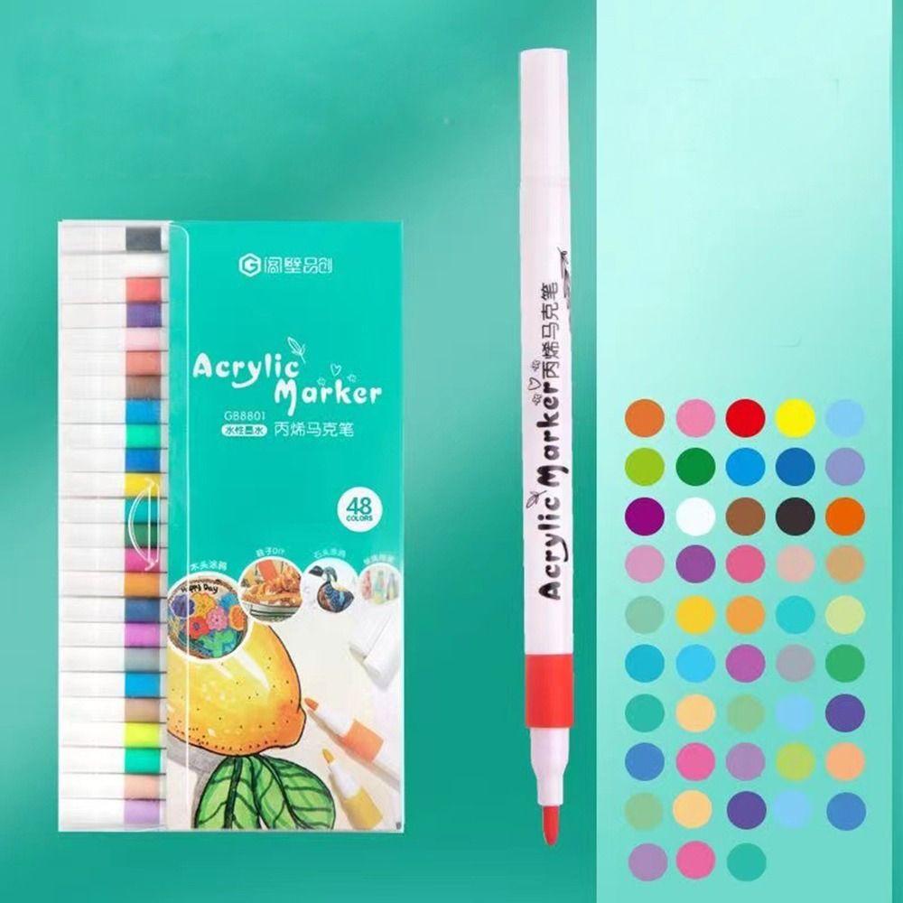 Waterproof 12/24/36/48/60 Colors Acrylic Marker Drawing Multicolor Markers Brush Pens Set  School