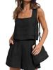 New Women's Outwear Set Linen Shorts Sleeveless Top Vest