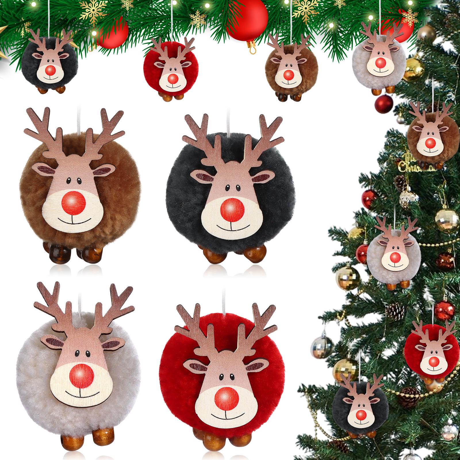 

8Pcs Christmas Felt Elk Ornaments Decorative Large Wooden Elk Antler Pendants Christmas Tree Ornaments Hanging Ornament Deer Plu червоний