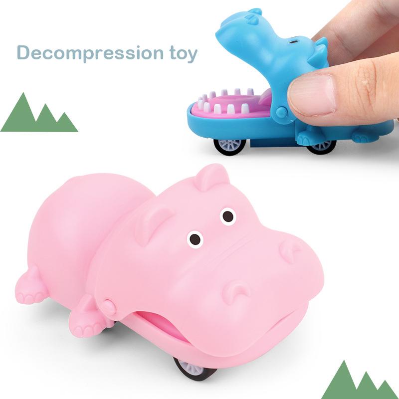 Biting Hand Crocodile Mouth Pull-Back Car Toy Cartoon Hippo Puppy Animal Pull Back Toy Car Press Teeth Bite Fingers Tricky Toy