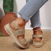 Women's Casual Plus Size Wedge Sandals with Rhinestone Decoration Adjustable Straps Air Cushion Sole Comfortable Summer Footwear
