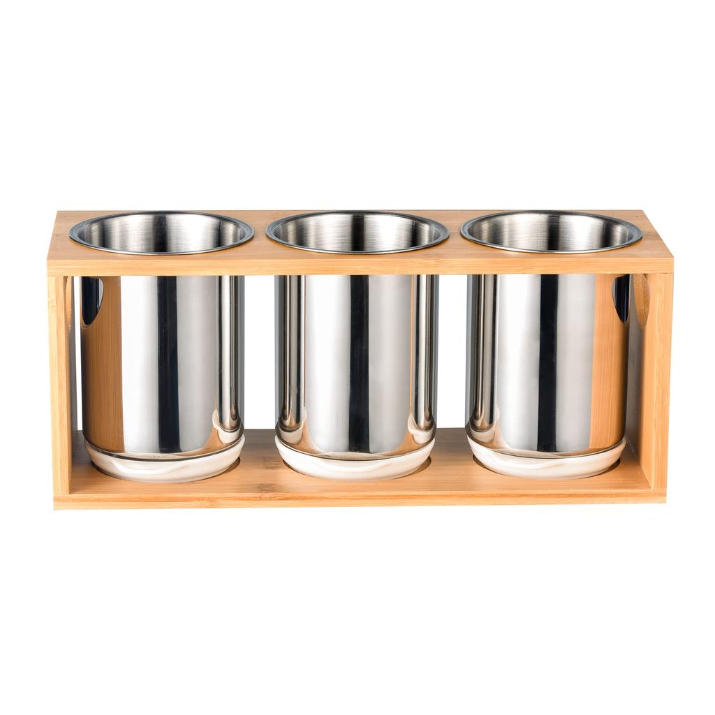 IMEEA Chopstick Holder, Cutlery Stand, Stylish, Tabletop, Stainless Steel, Bamboo Cutlery Case, Kitchen Storage