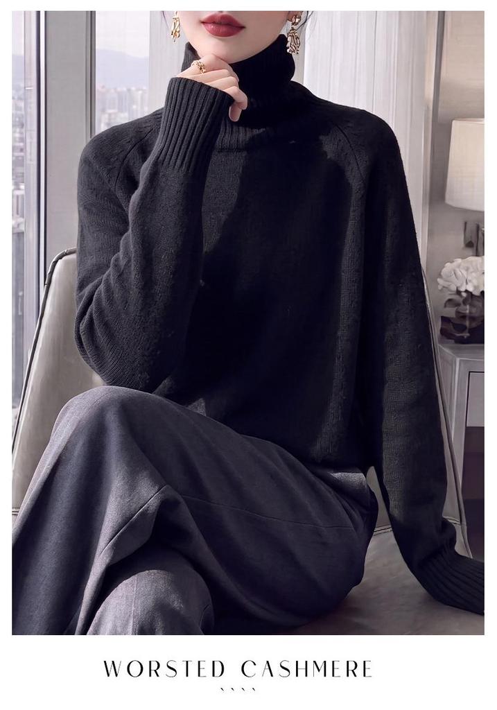 Retro Elegant High-Neck Pure Wool Sweater - Soft, Skin-Friendly, Warm, and Versatile for Autumn/Winter
