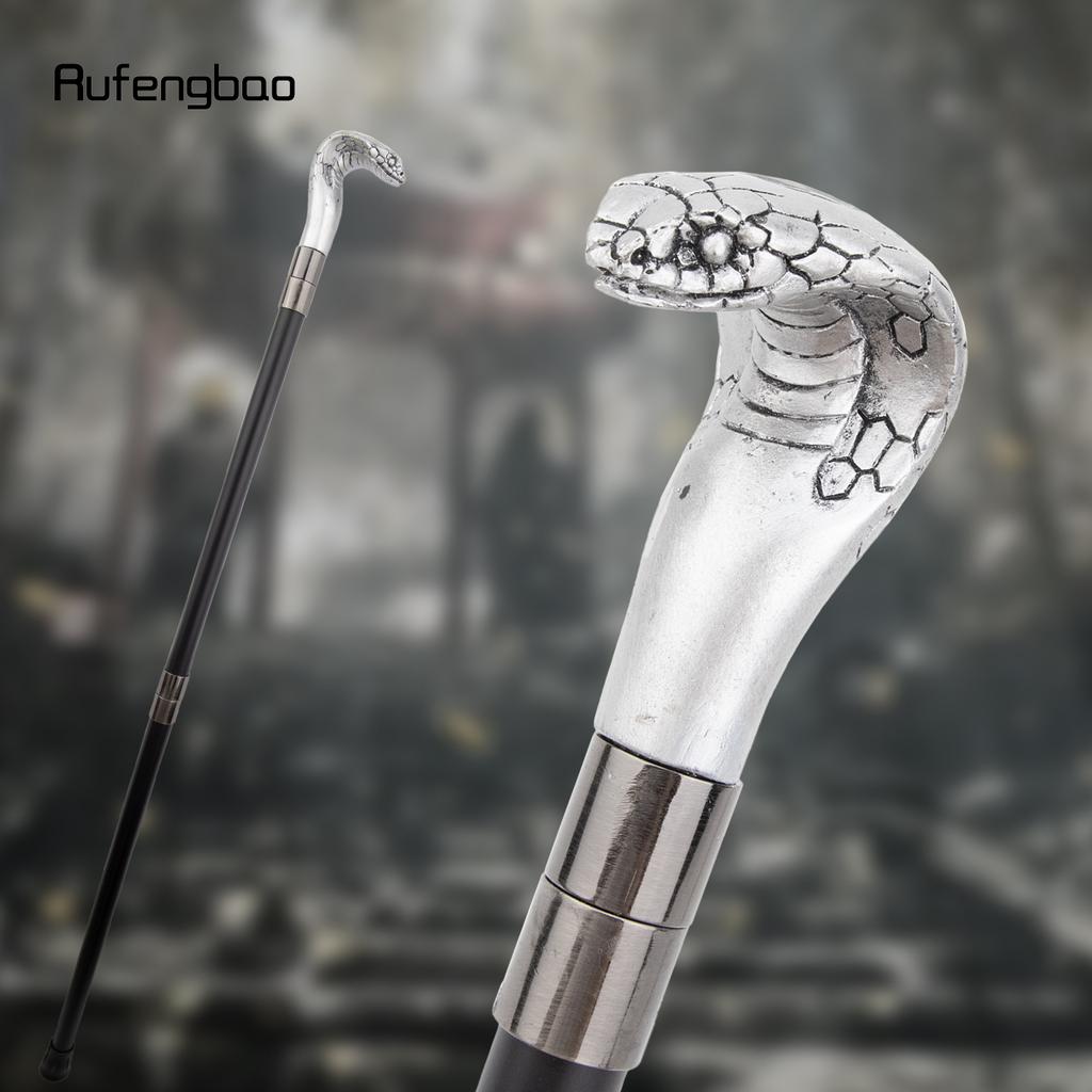 White Resin Snake Cobra Head Walking Cane Fashion Decorative Steel Stick Gentleman Elegant Cosplay Cane Knob Crosier 95cm